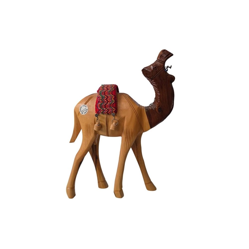 Vintage Hand Carved Olive Wood Camel Figurine West Bank Folk Art 8.5"